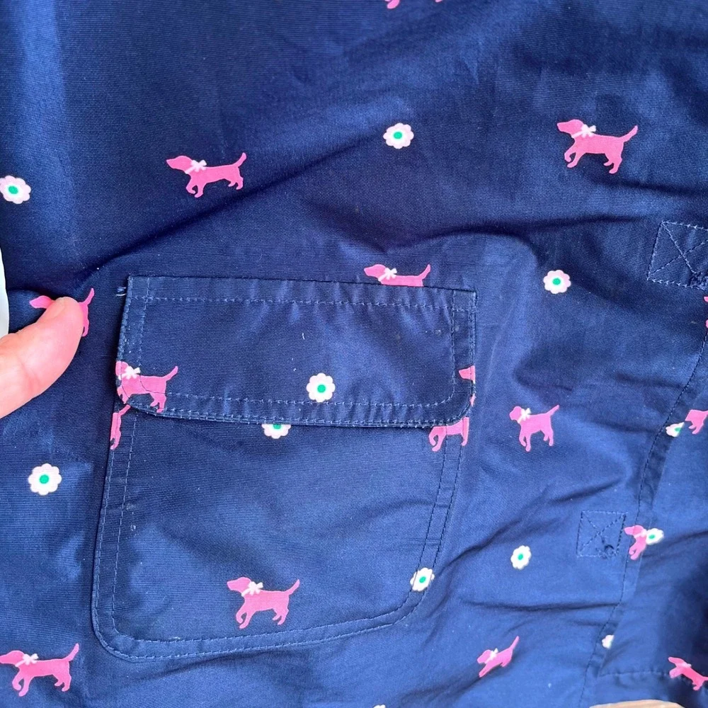 Gymboree Kids Navy Blue‎ Raincoat Pink Dog Print Hooded Spring Autumn Outerwear